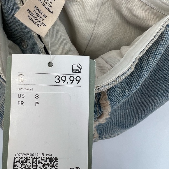 H&M Denim Strapless Frayed Seamed Rear Button Cropped Corset Top - Picture 6 of 6